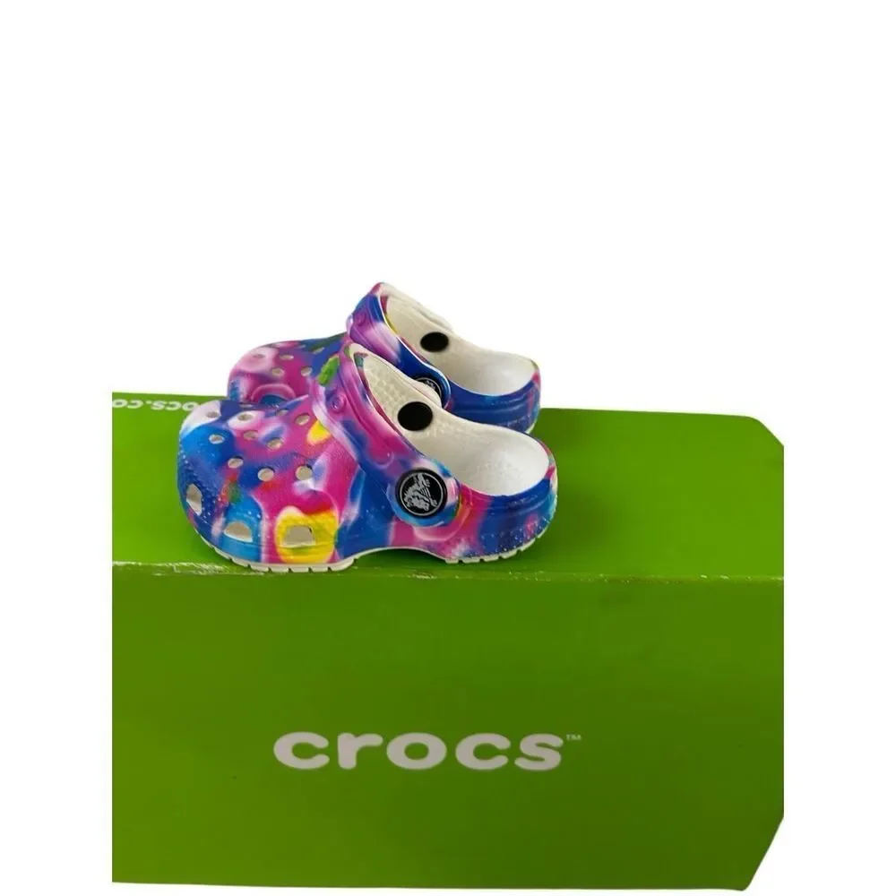 Crocs size 4 infant toddlers tie‎ dye pink blue colors excellent